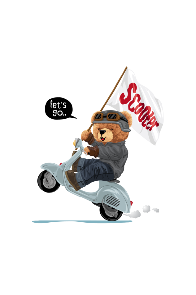 teddy on scooter print t-shirt: fun, adventurous, and always on the move