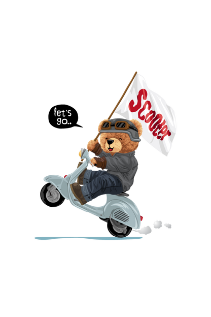 Teddy on Scooter Print T-Shirt: Fun, Adventurous, and Always on the Move