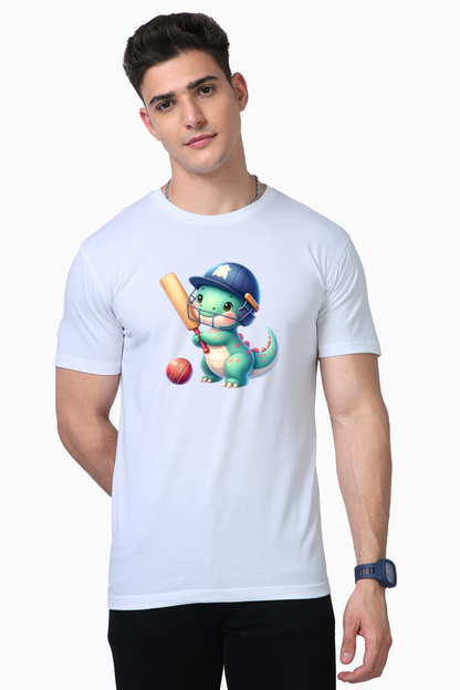 Little Dinosaur Playing Cricket Printed Supima T-shirt