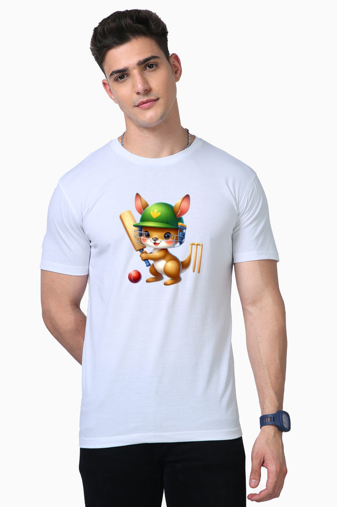 kangaroo playing cricket printed supima t-shirt