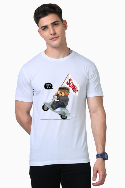 Teddy on Scooter Print T-Shirt: Fun, Adventurous, and Always on the Move