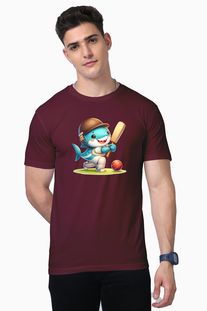 whale playing cricket printed supima t-shirt