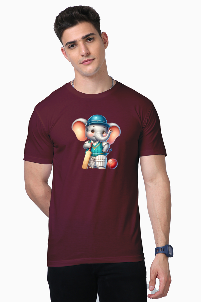 elephant playing cricket printed supima t-shirt