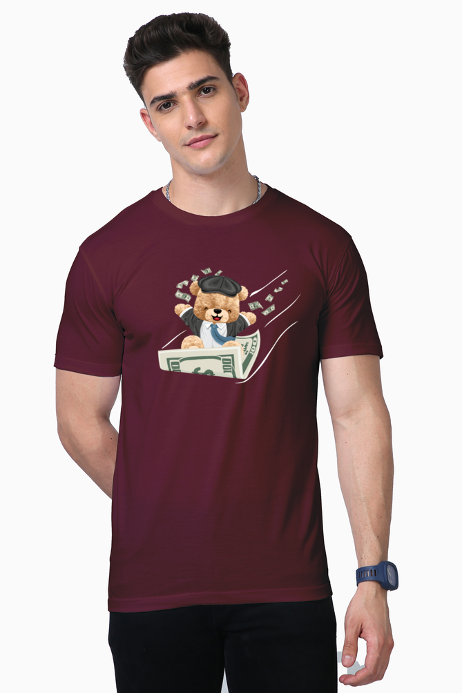 teddy with dollars print t-shirt: money meets cuteness in style