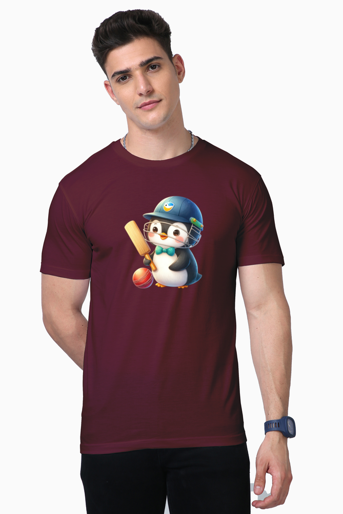 penguin playing cricket printed supima t-shirt