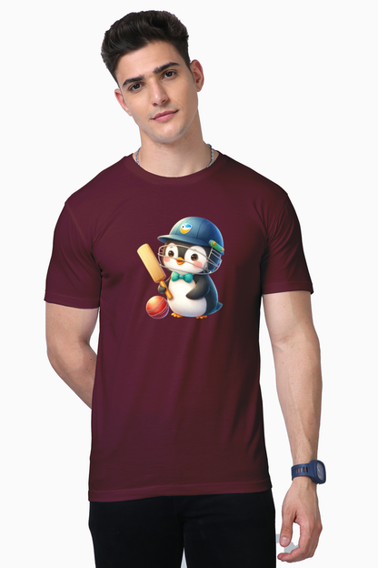 Penguin Playing Cricket Printed Supima T-shirt