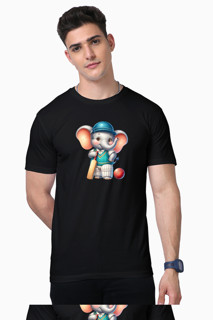 Elephant Playing Cricket Printed Supima T-shirt