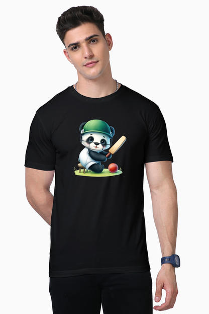 Panda Playing Cricket Printed Supima T-shirt