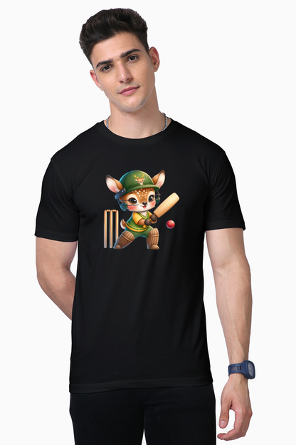 Baby Deer Playing Cricket Printed Supima T-shirt