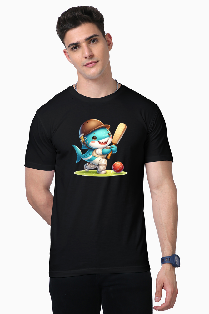 whale playing cricket printed supima t-shirt