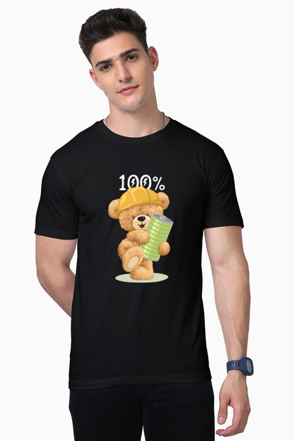 100% Battery Teddy T-Shirt: Fully Charged and Ready to Go!