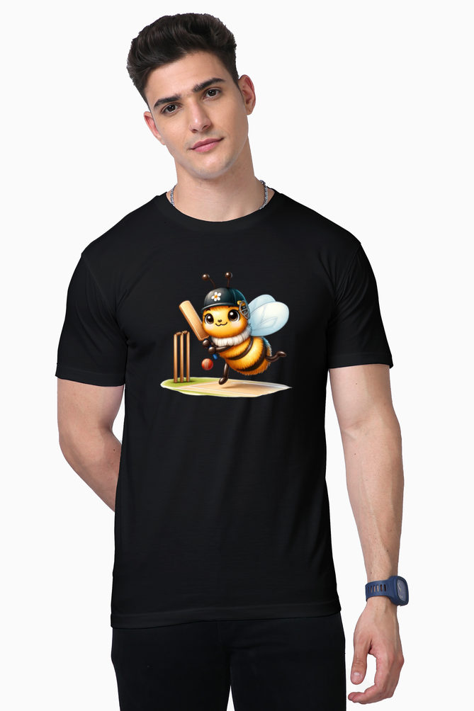 honey bee playing cricket printed supima t-shirt