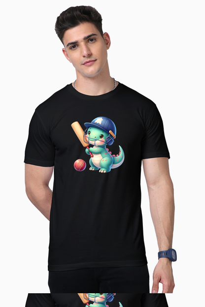 Little Dinosaur Playing Cricket Printed Supima T-shirt