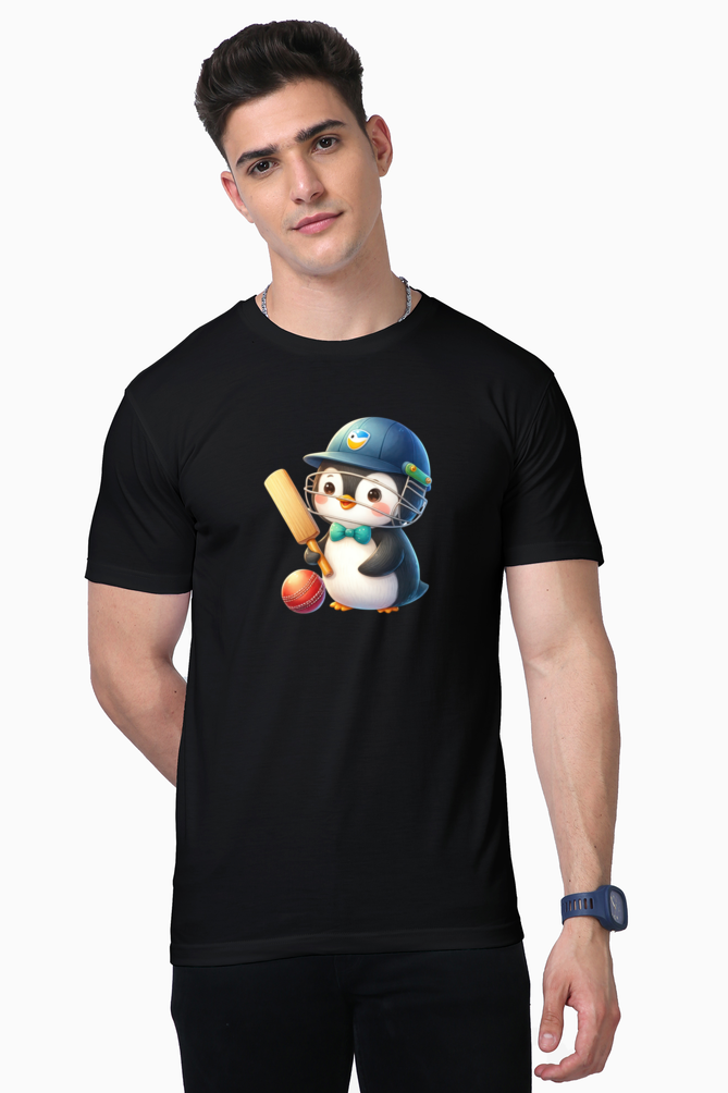 penguin playing cricket printed supima t-shirt