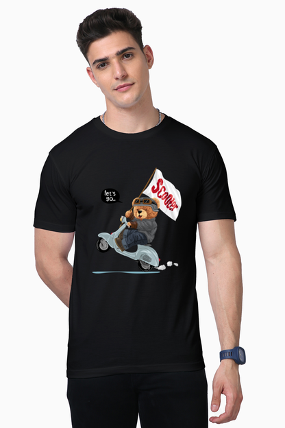 Teddy on Scooter Print T-Shirt: Fun, Adventurous, and Always on the Move