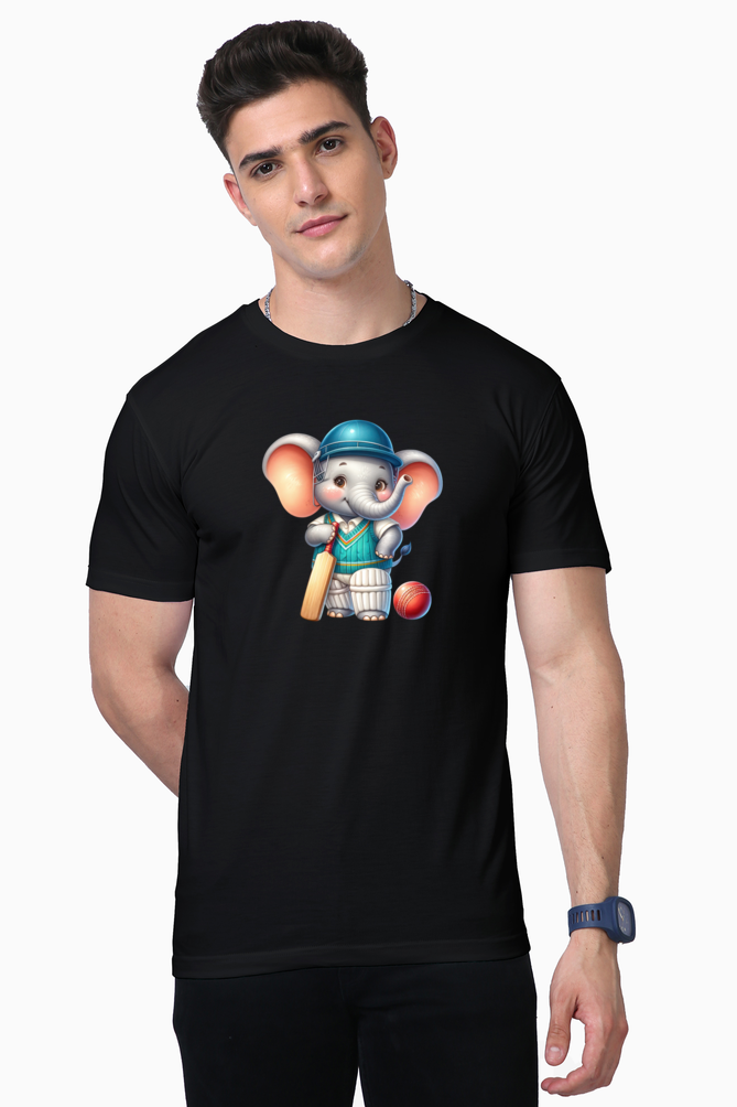 elephant playing cricket printed supima t-shirt