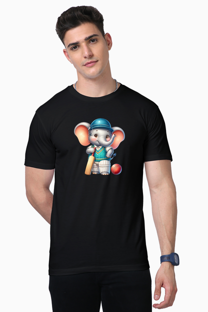 Elephant Playing Cricket Printed Supima T-shirt