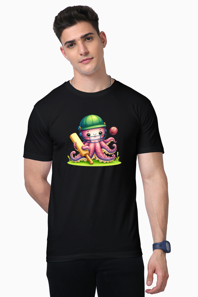 octopus playing cricket printed supima t-shirt