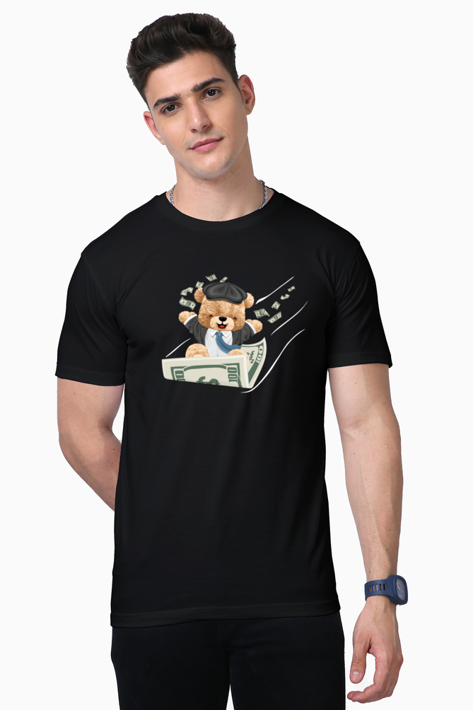 teddy with dollars print t-shirt: money meets cuteness in style