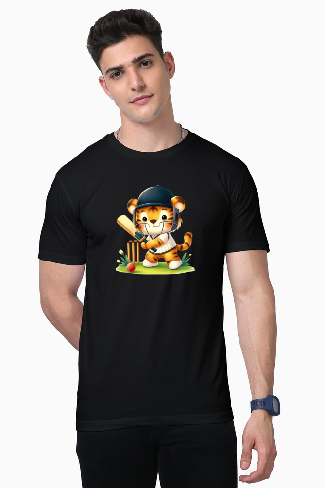 tiger playing cricket printed supima t-shirt