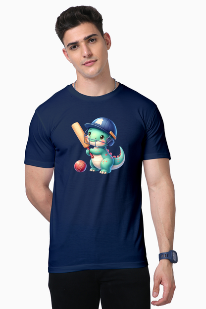 Little Dinosaur Playing Cricket Printed Supima T-shirt