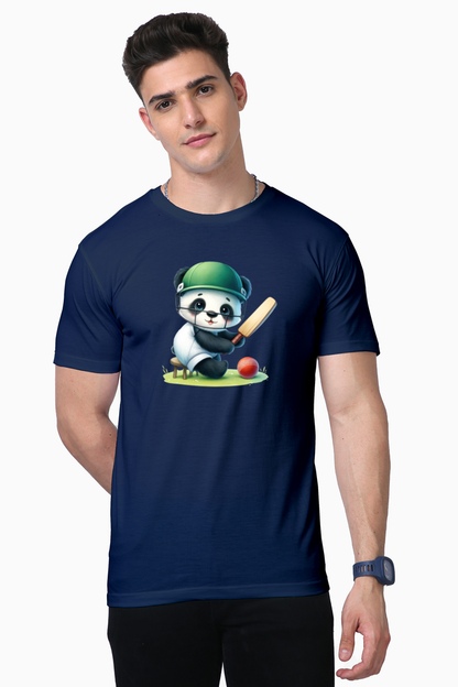 Panda Playing Cricket Printed Supima T-shirt