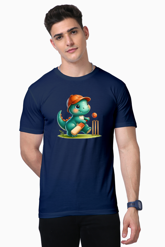 cute dino playing cricket printed supima t-shirt