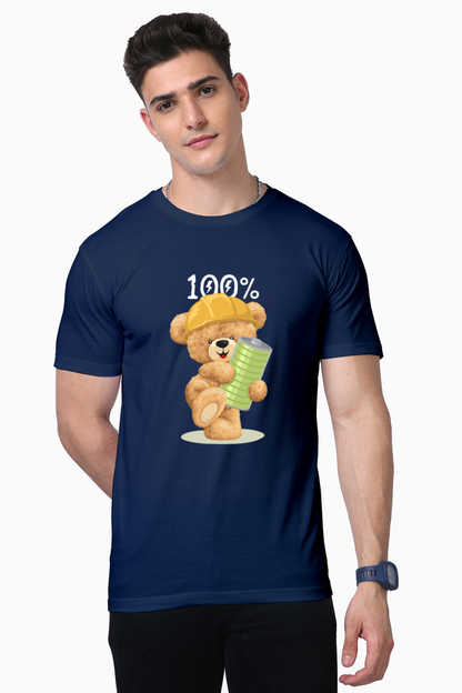 100% Battery Teddy T-Shirt: Fully Charged and Ready to Go!