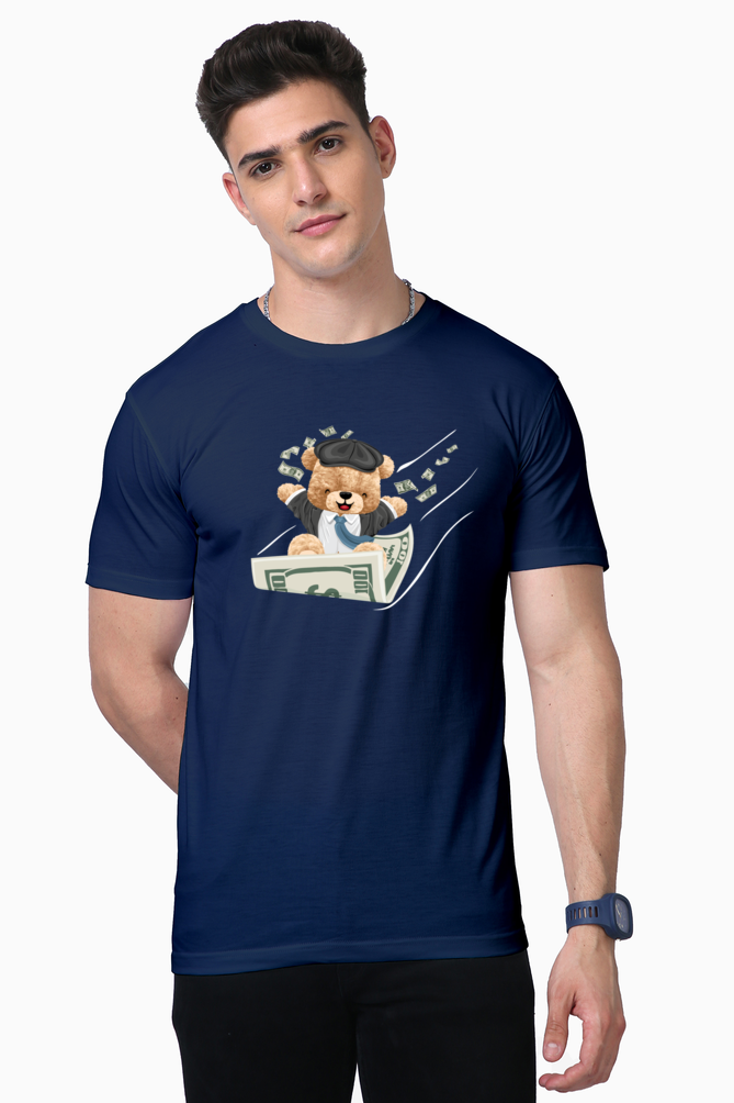 teddy with dollars print t-shirt: money meets cuteness in style