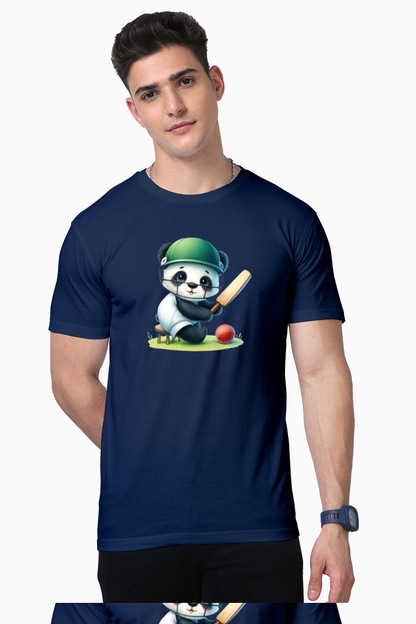 Panda Playing Cricket Printed Supima T-shirt