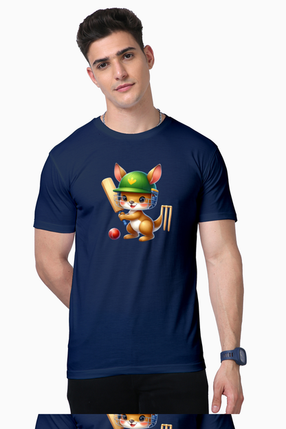 Kangaroo Playing Cricket Printed Supima T-shirt