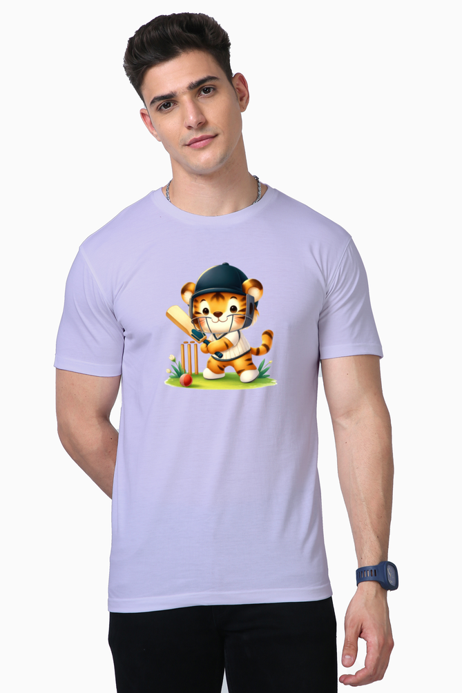 tiger playing cricket printed supima t-shirt