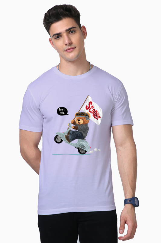 Teddy on Scooter Print T-Shirt: Fun, Adventurous, and Always on the Move