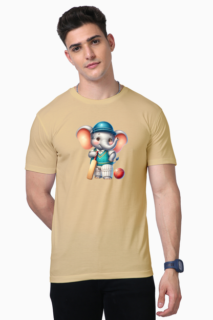 Elephant Playing Cricket Printed Supima T-shirt