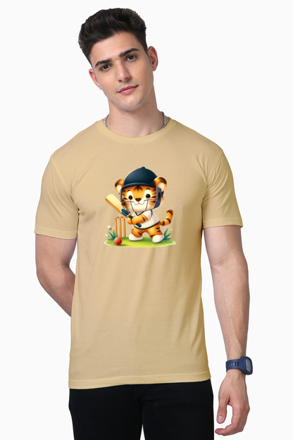 Tiger Playing Cricket Printed Supima T-shirt