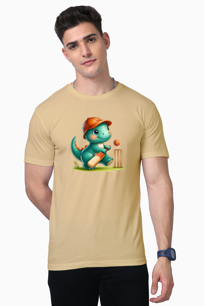 cute dino playing cricket printed supima t-shirt