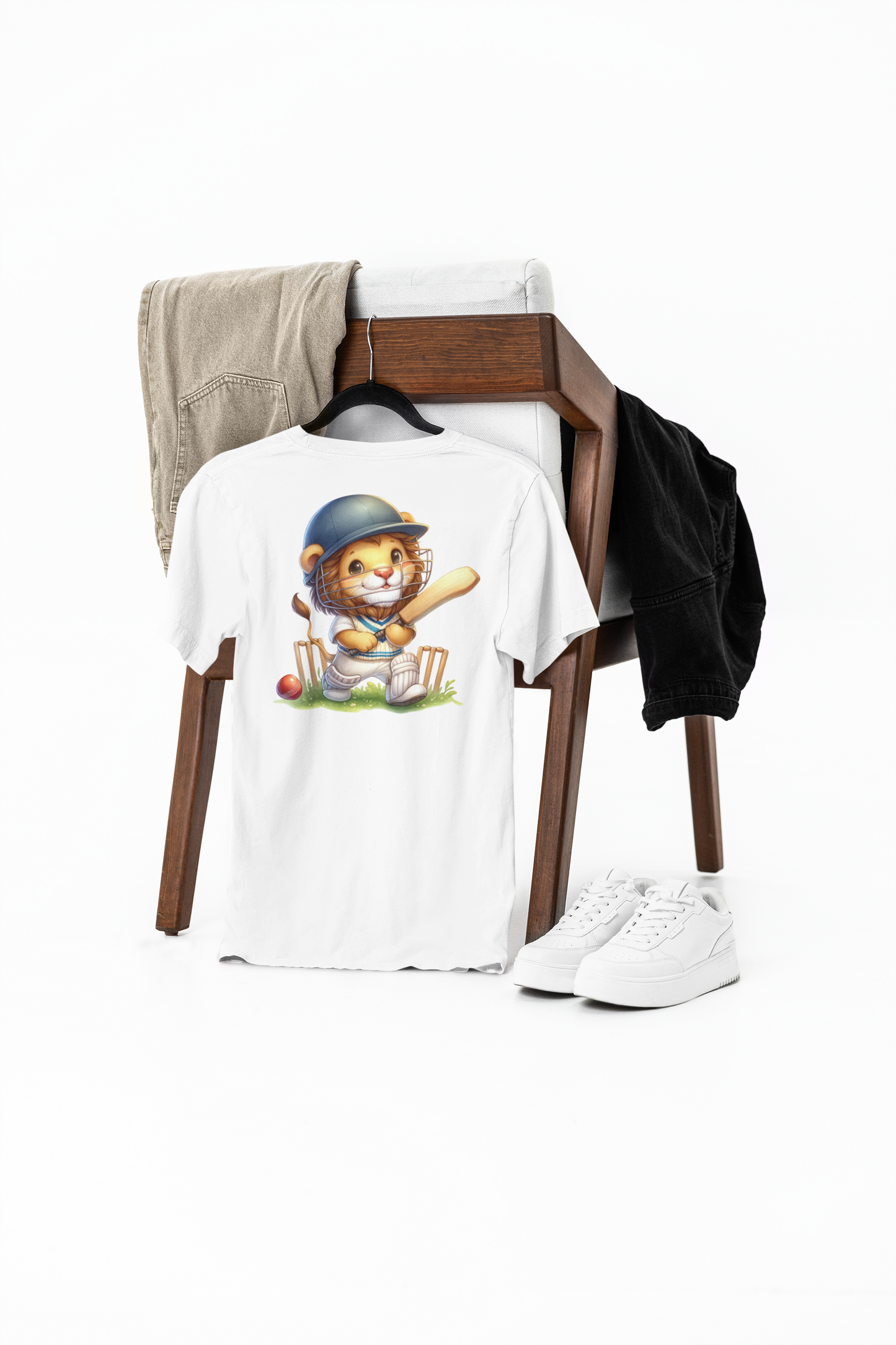 lion playing cricket printed supima t-shirt