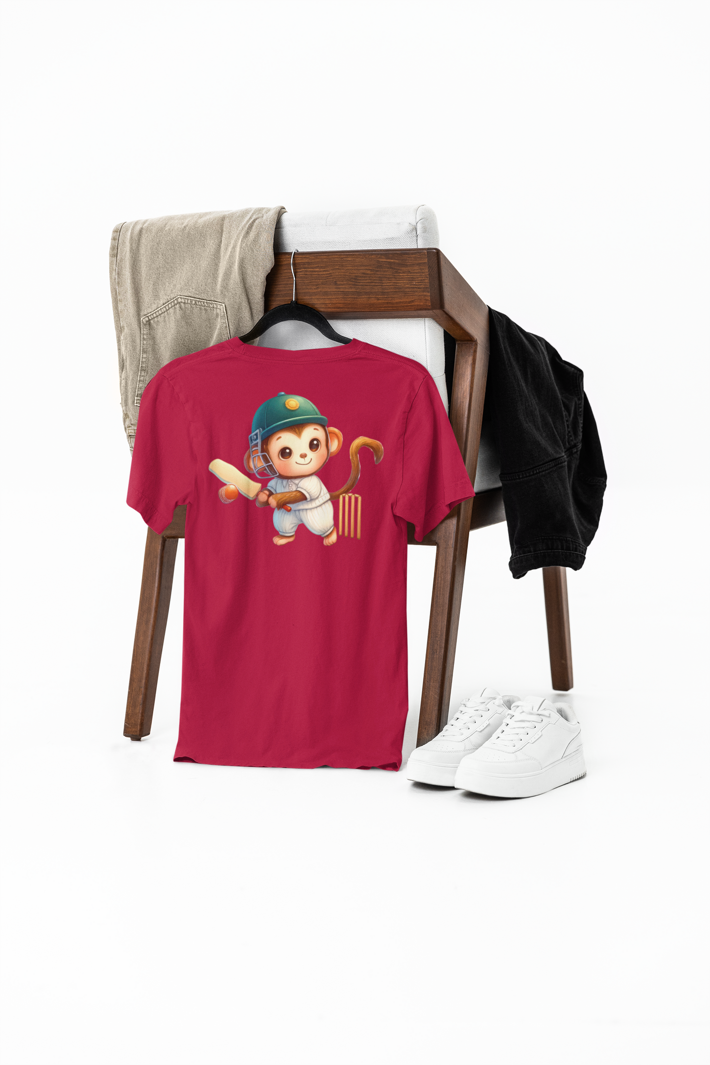 monkey playing cricket printed supima t-shirt