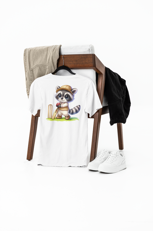 Cute Raccoon Playing Cricket Printed Supima T-shirt