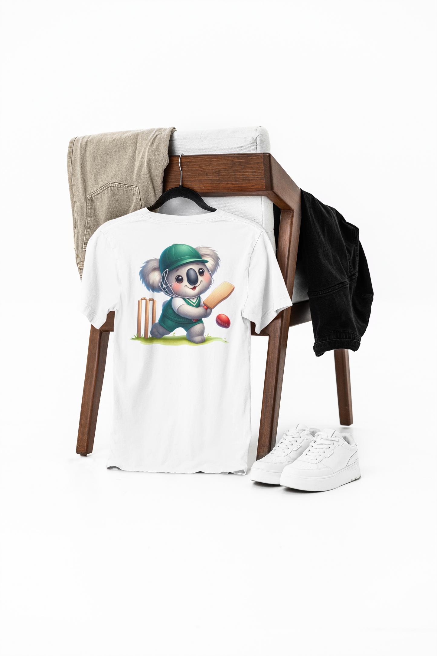 koala playing cricket printed supima t-shirt