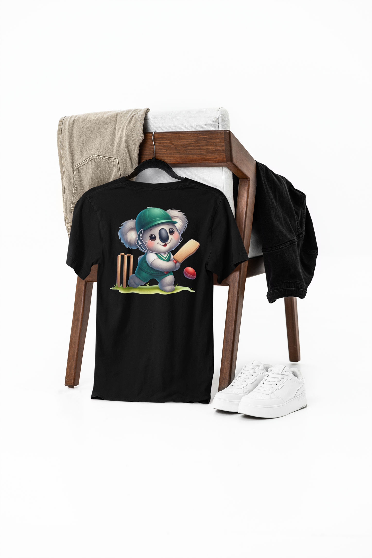 koala playing cricket printed supima t-shirt