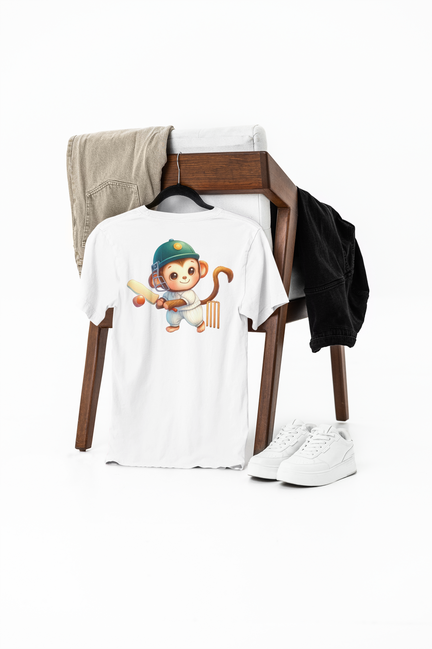 monkey playing cricket printed supima t-shirt