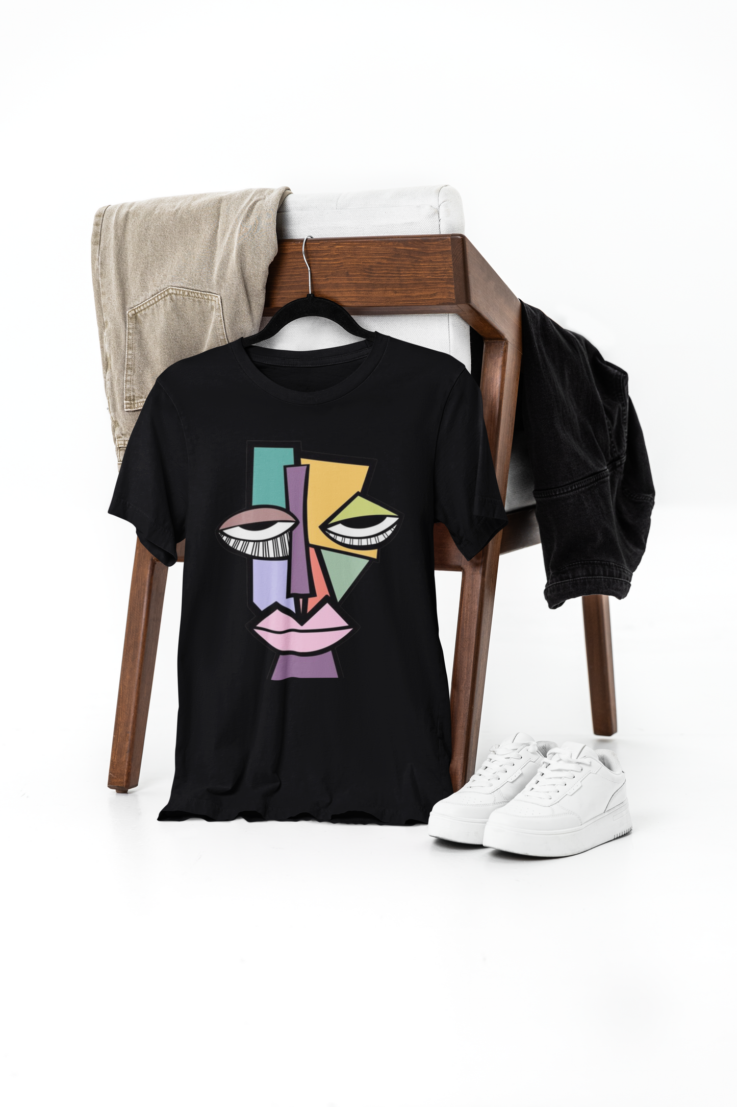 colorful lines face print t-shirt – art meets fashion